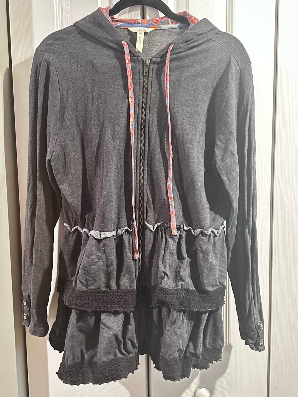 Matilda Jane Dark Gray Hooded Zip Jacket with Pink Trim